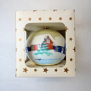 Handpainted Vintage Christmas Ornament‎ Winter Scene with Houses and Trees